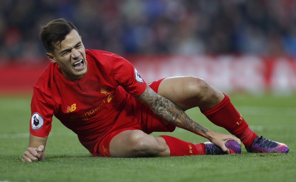  Coutinho had to be stretchered off after just 30 minutes