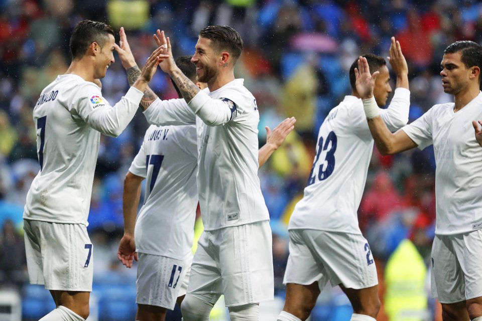 Real Madrid celebrate Ronaldo's opener