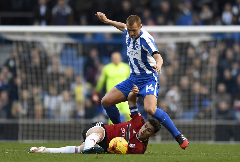  Steve Sidwell battles with Fulham's Tom Cairney