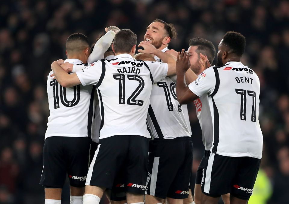 Derby celebrate Bradley Johnson's goal against Norwich