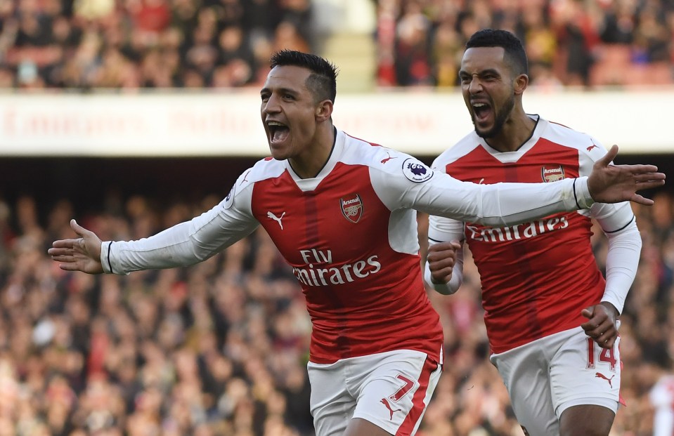 Arsenal's Alexis Sanchez celebrates scoring their first goal today