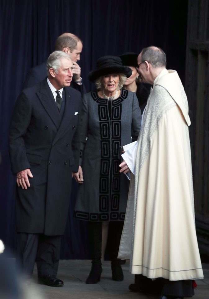  The Prince of Wales, Duchess of Cornwall and Duke of Cambridge leave after a memorial service to celebrate the life of the sixth Duke of Westminster