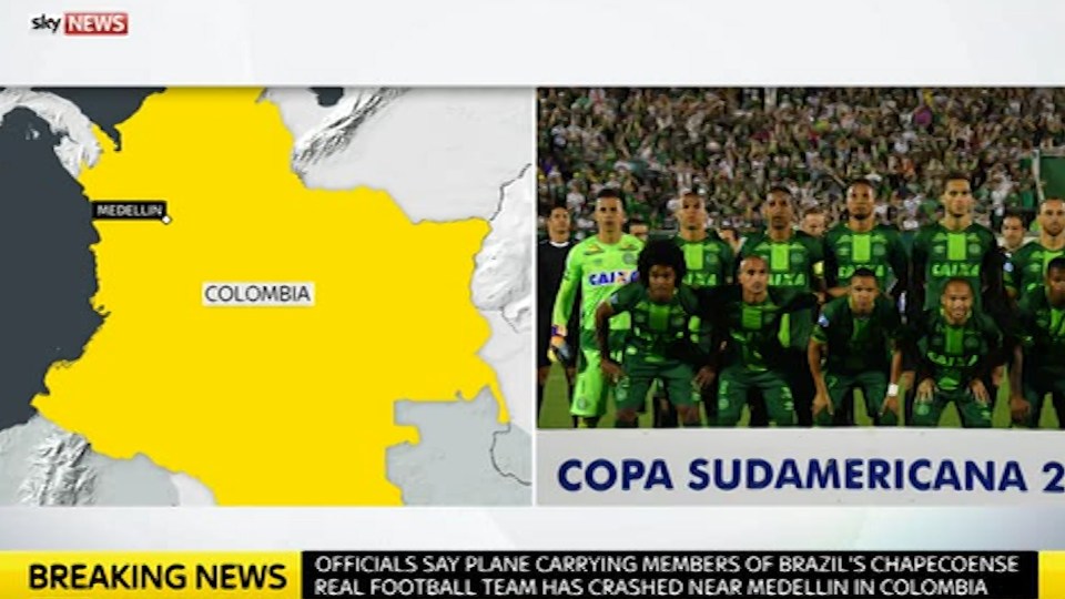 Plane carrying members of a Brazilian football team crashed with 81 on board in Colombia