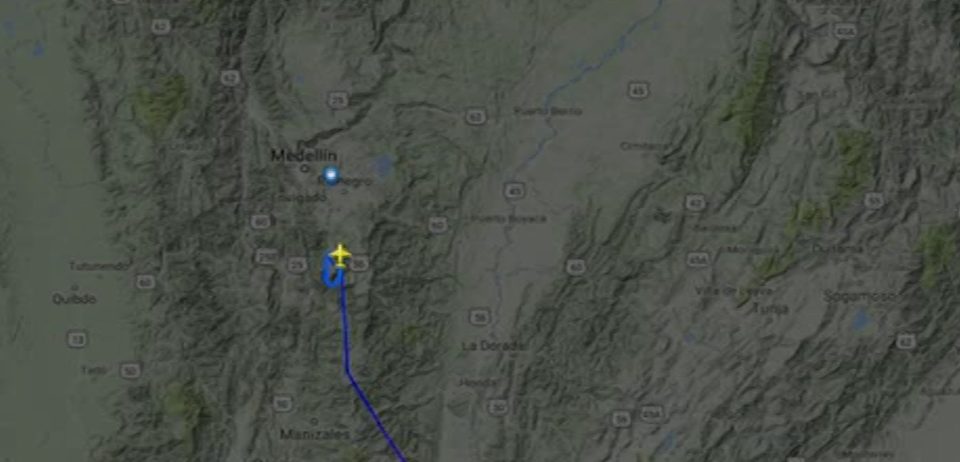 The plane was near Medellin when it crashed in the country's north centre