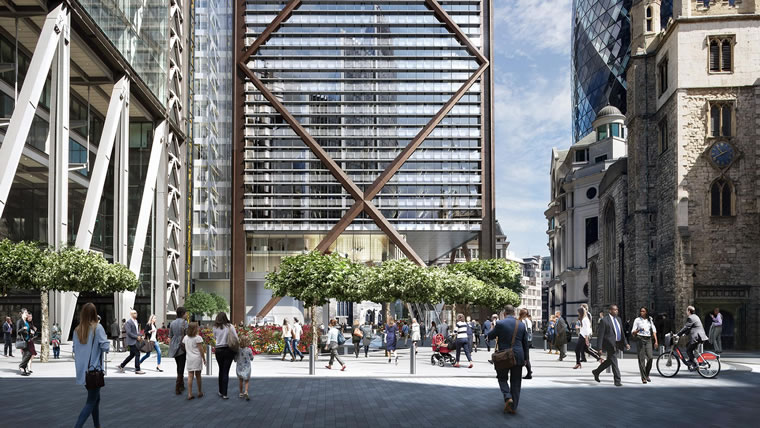 A new larger public square will be created at the base of the tower. The elevated office reception lobby means that the public will be able to walk freely beneath the skyscraper