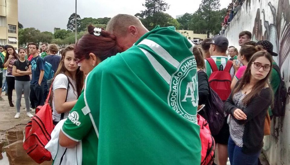 Supporters of Chapcoense FC gather in the club's home town of Chapeco to mourn the tragedy