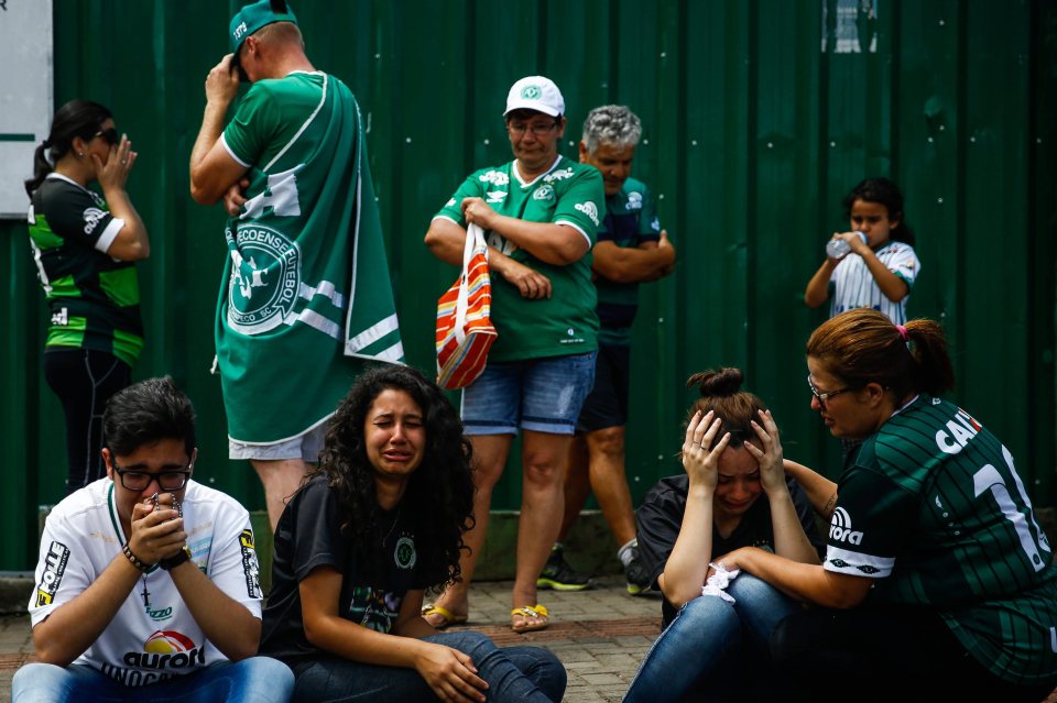  Chapecoense supporters held a vigil at the team's stadium