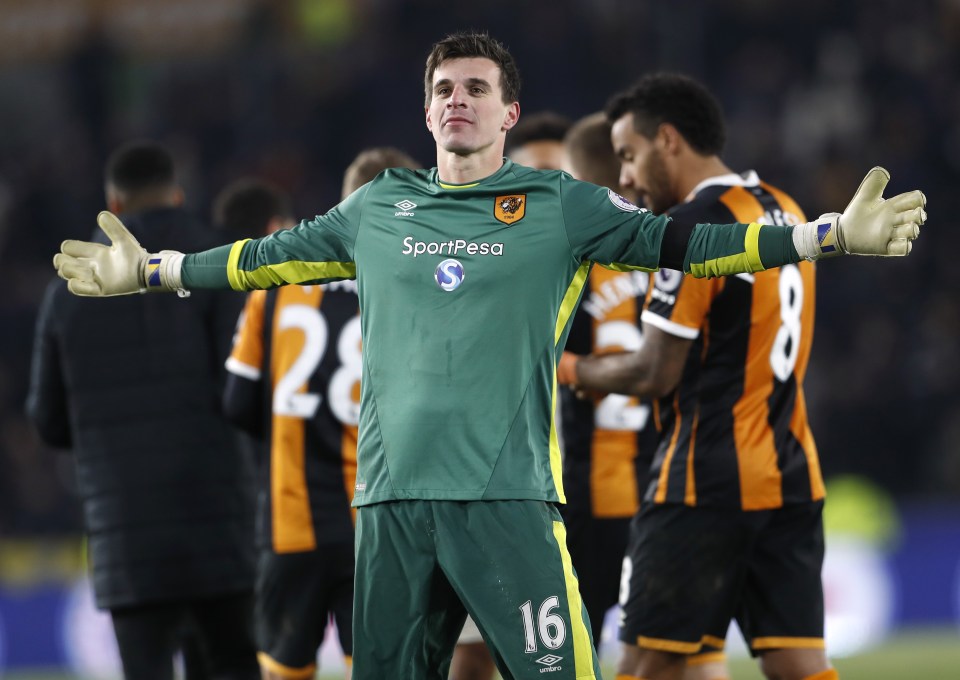 Eldin Jakupovic takes in the adulation of the crowd after helping his side reach the semi-finals of the EFL Cup