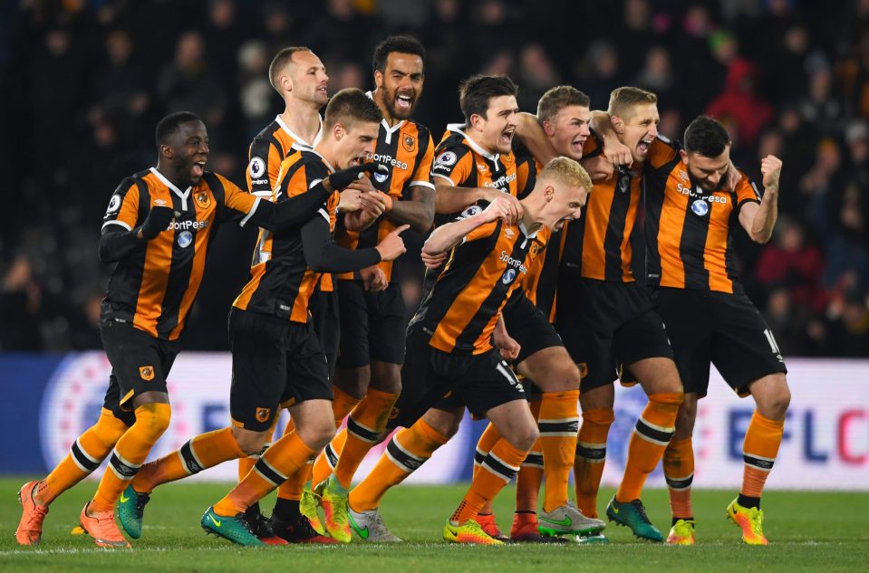 The Hull players can't hide their excitement after seeing off Newcastle in the penalty shoot-out