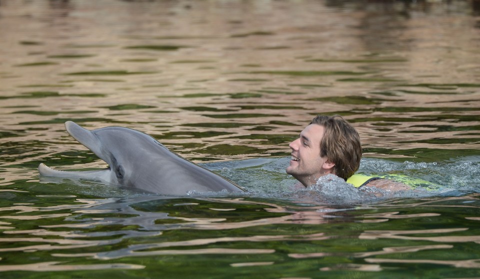 Nathan also took a ride with a dolphin