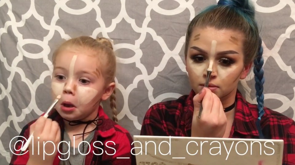 Courtney and her five-year-old daughter Molly show off their make-up skills online