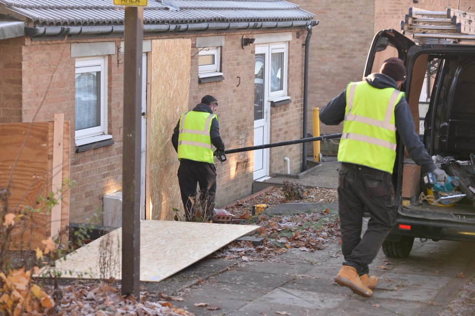  By the time the workmen were finished all the windows and doors of the home were covered