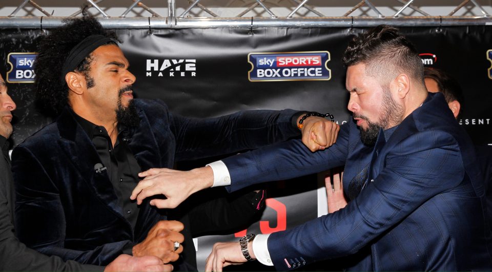  David Haye clipped rival Tony Bellew at their fiery press conference