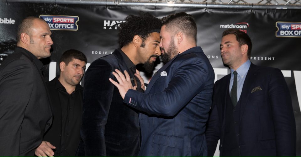  Tony Bellew then shoved David Haye away after he got too close for comfort