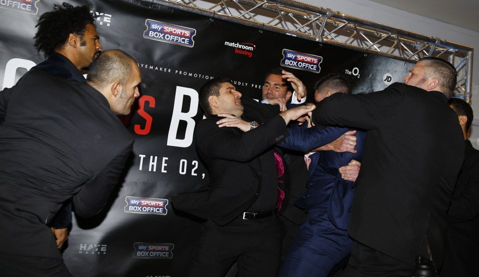  A scuffle then broke out between the two camps after David Haye took a swing at Tony Bellew