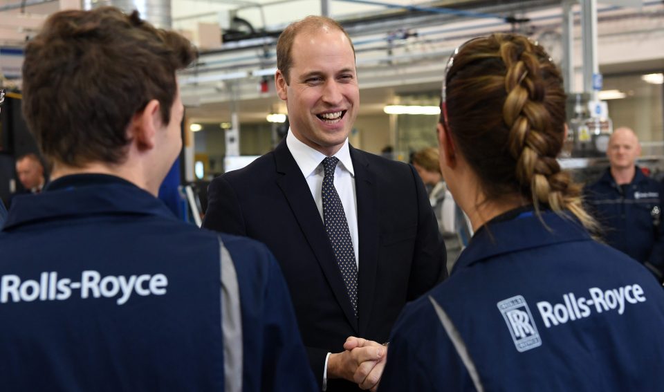  The Duke of Cambridge met with apprentices during his visit to the Rolls Royce factory