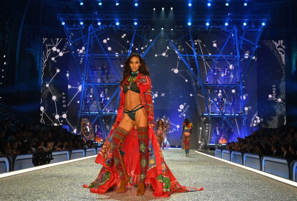  Joan Smalls also got to wear a pair of funky thigh high boots with her lingerie