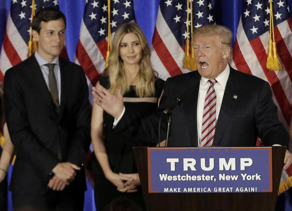  U.S. President Donald Trump pictured with his son-in-law Jared Kushner and daughter Ivanka