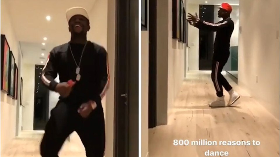 Mayweather was dancing in his hallway in front of his self-portraits