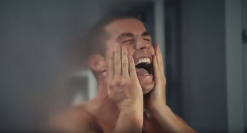  In a film from the film, Ronaldo splashes his face with aftershave, and screams out loud