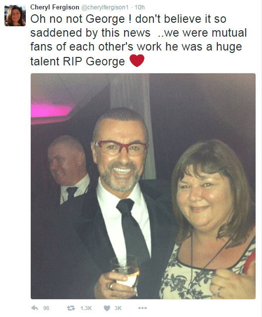 Ex-EastEnders star Cheryl Fergison paid tribute to George Michael last night 