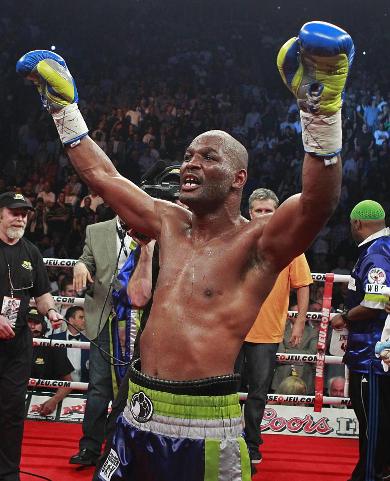 Bernard Hopkins celebrates his win over Jean Pascal in May 2011