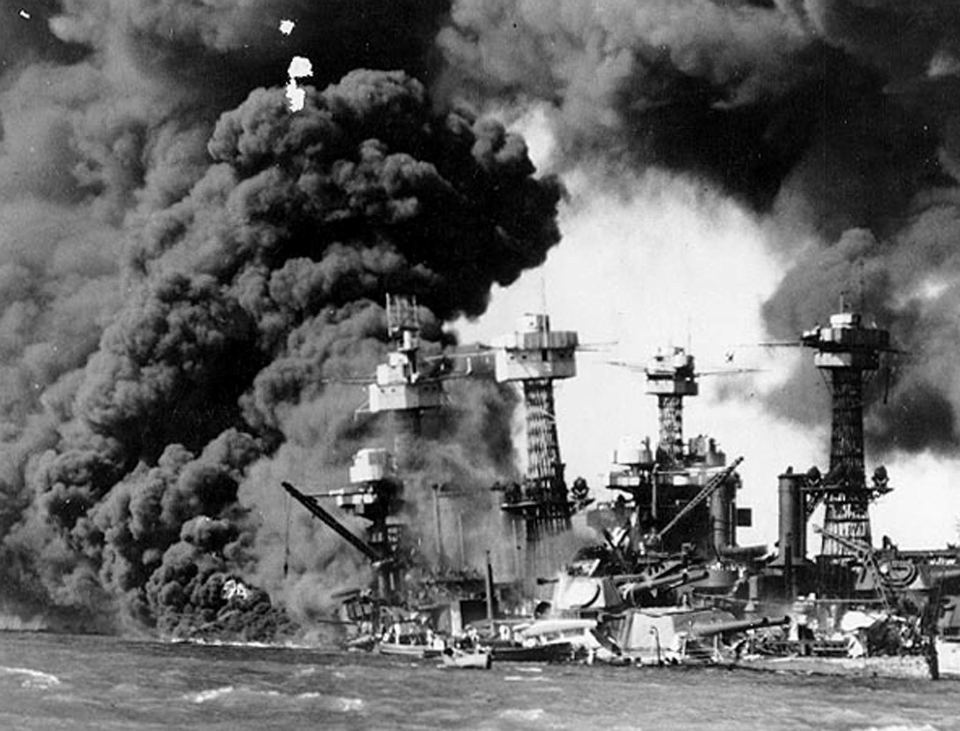 USS West Virginia burns and sinks