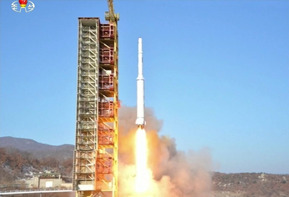  A picture made available by the North Korean Central Television (KCTV) Broadcasting Station shows North Korea's 'Kwangmyongsong-4' satellite being fired