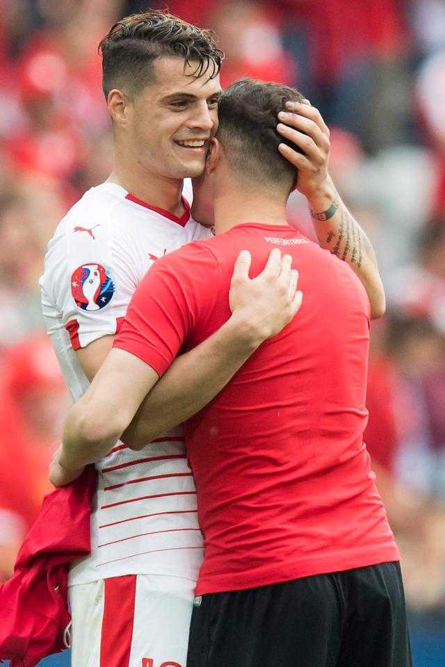  Xhaka brothers embraced one another at Euro 2016