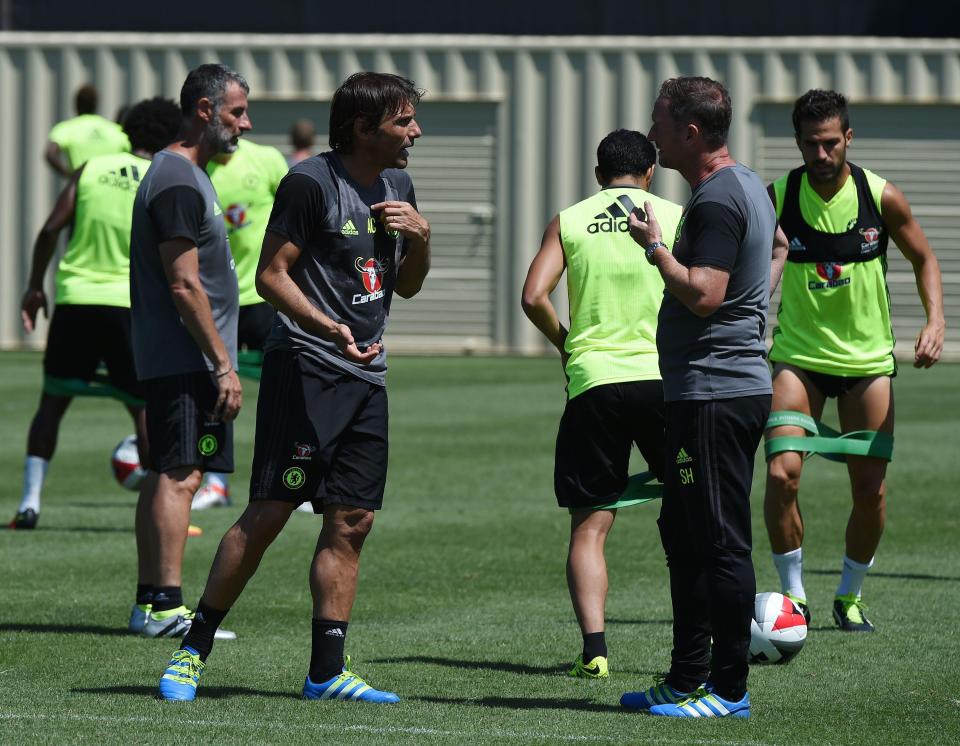  Antonio Conte often takes part in training sessions to stress a point to his players