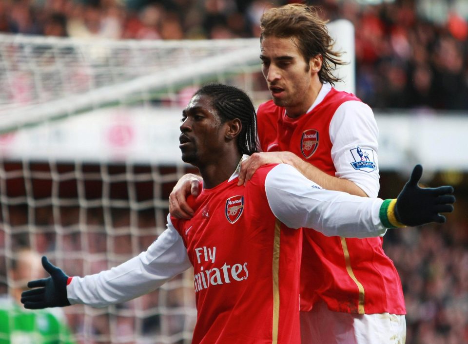 Striker Adebayor hit 46 goals in 104 games for Arsenal