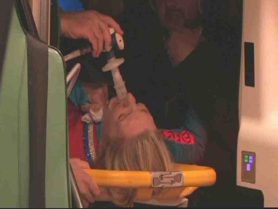  Getting air... Rebecca Adlington is taken to hospital after dislocating her shoulder while training for The Jump