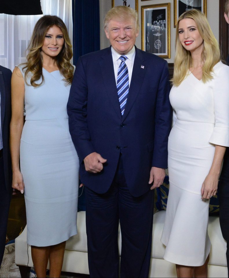  President Donald Trump next to his wife Melania (left) and daughter Ivanka (right)