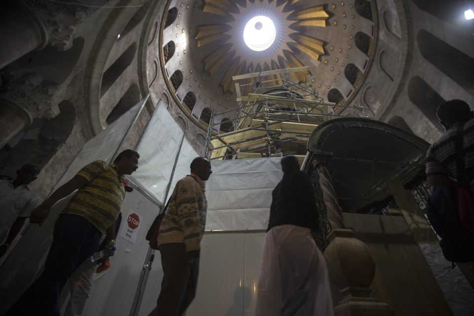 Archaeology work at the tomb of Jesus Christ in the Church of the Holy Sepulchre