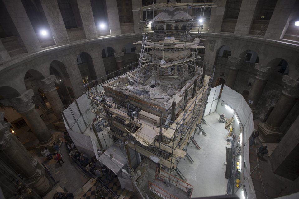 Archaeology work at the tomb of Jesus Christ in the Church of the Holy Sepulchre