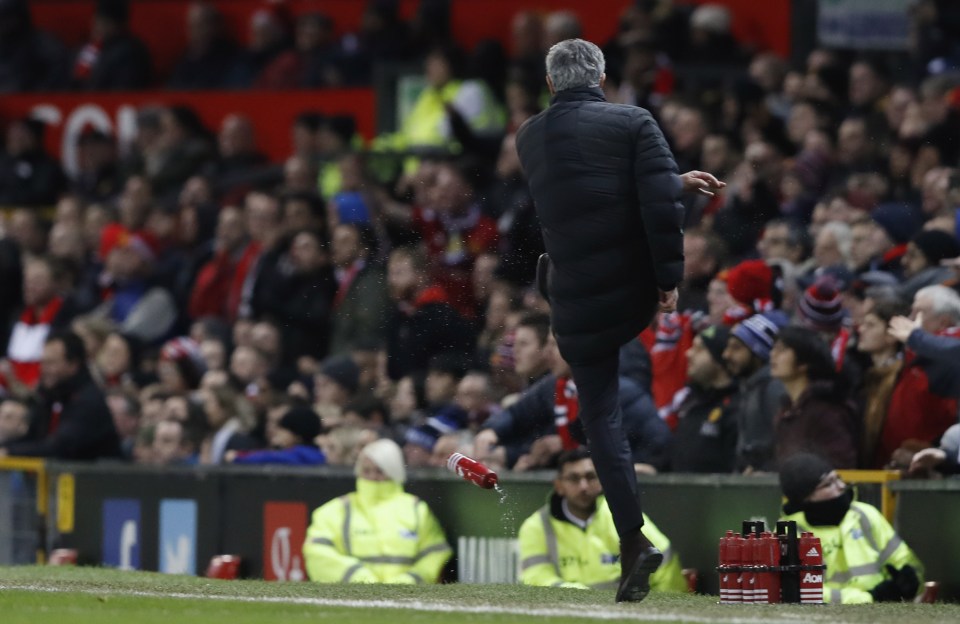 Mourinho kicked a water bottle in frustration against West Ham