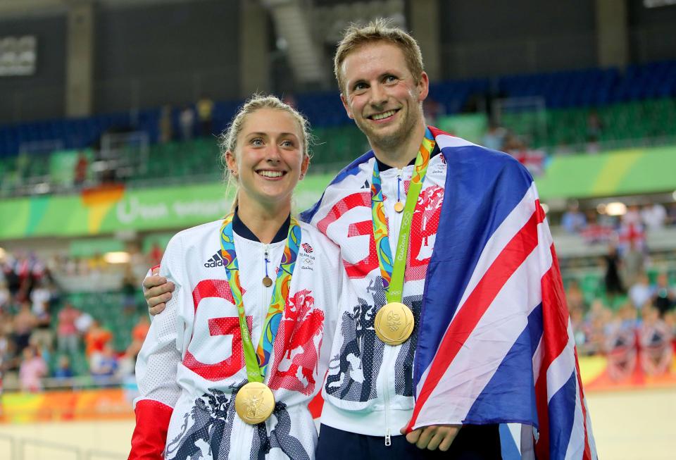  Laura Kenny and husband Jason celebrate their Olympic gold medals