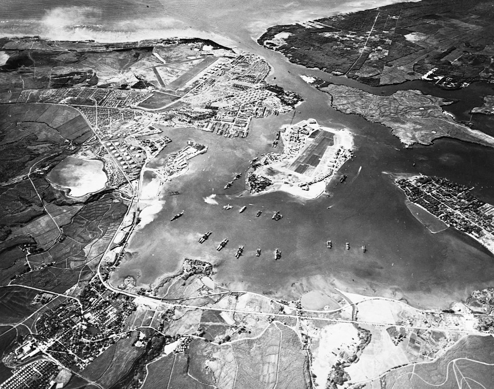 Aerial photograph of Pearl Harbor, Honolulu, Hawaii, before the Japanese attacked 