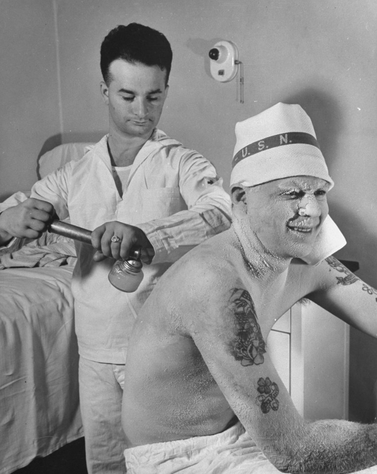 A Pearl Harbor burn victim being treated for his wounds at the Mare Island Naval Hospital