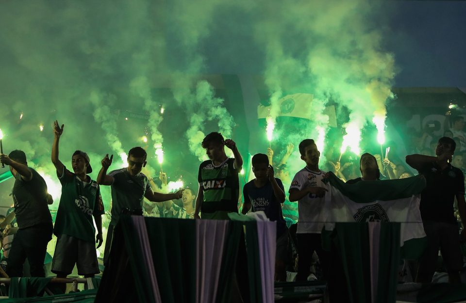 Flares were set off at Chapecoense's stadium in a tribute to the fallen players