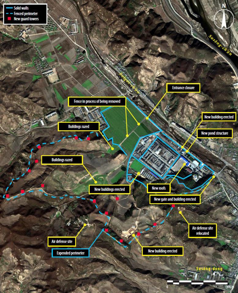  Satellite images shows the perimeter of the camp was significantly expanded since Kim Jong-un came to power five years ago