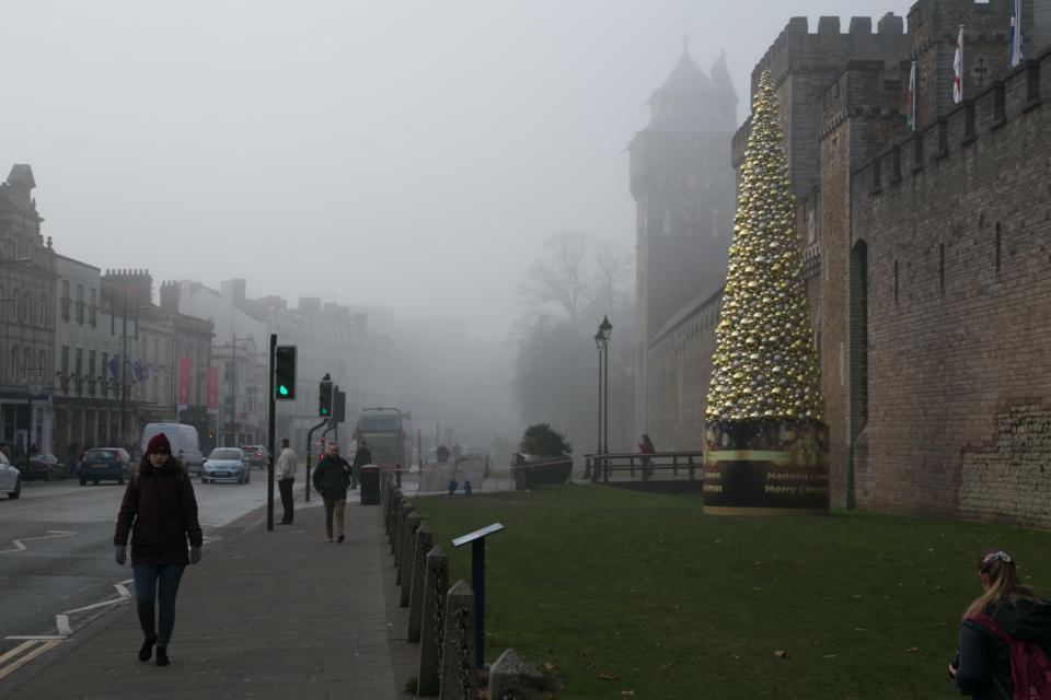  Foggy conditions were also witnessed in Cardiff ... Icy mist is set to be mixed with smog from the continent