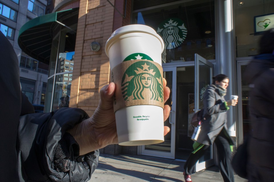 A new Starbucks reusable coffee cup is seen in the Chelsea neighborhood of New York