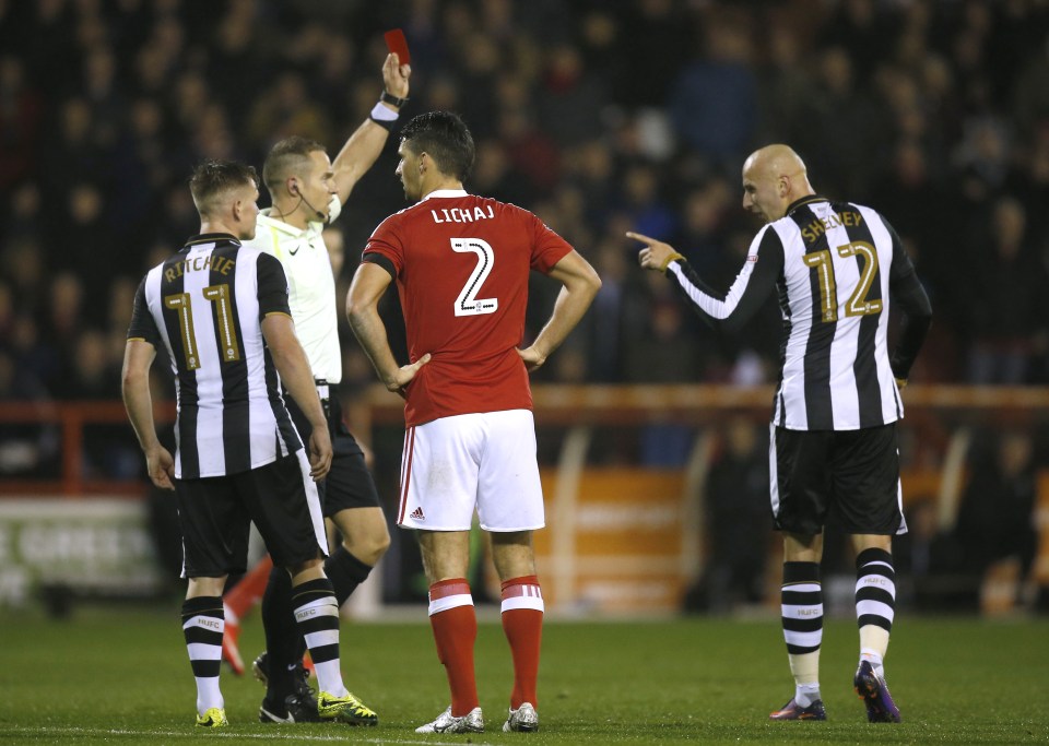 Jonjo Shelvey sees red for appearing to kick out