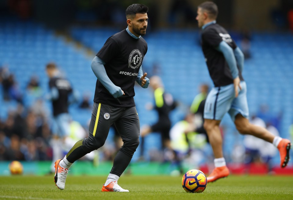  Sergio Aguero was one star to don the black t-shirts to pay their respects to Chapecoense