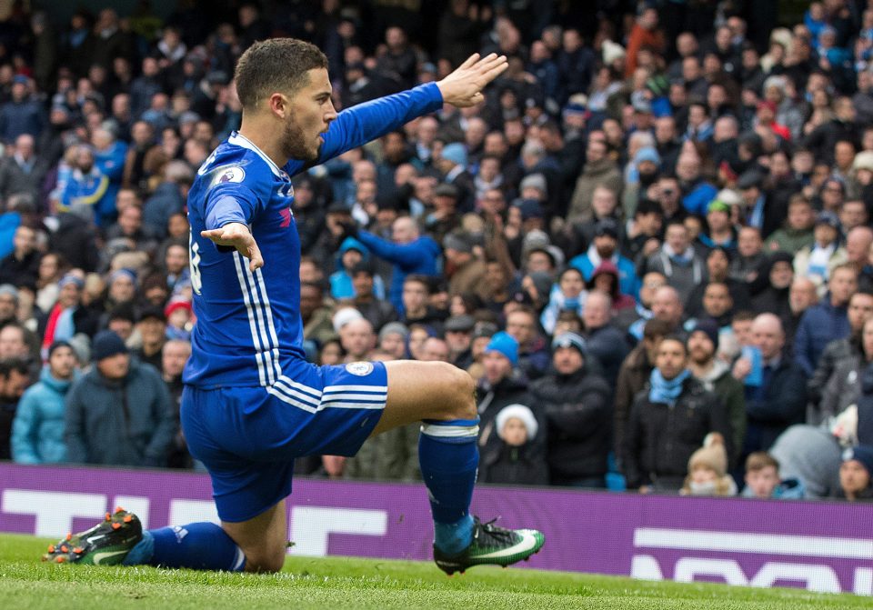 Eden Hazard has hit eight goals from midfield