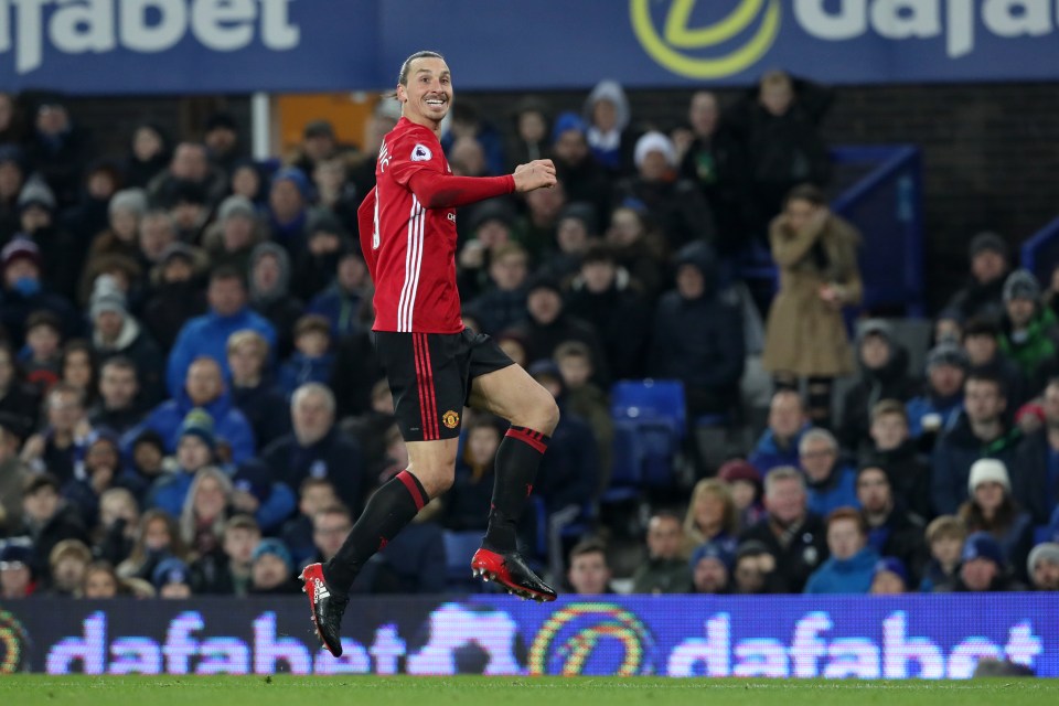 Zlatan Ibrahimovic celebrates scoring for Manchester United 