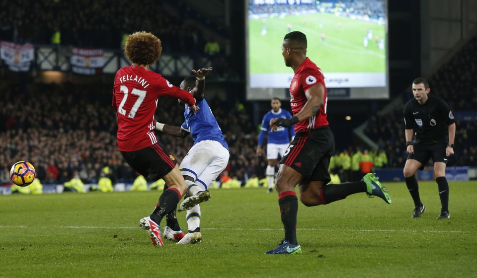 This was the moment Marouane Fellaini fouled Everton's Idrissa Gueye in the box to concede a late penalty