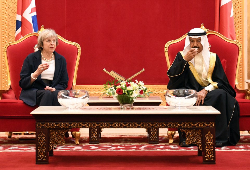  Sheikh it off ... Mrs May arrived in Bahrain to address the Gulf Cooperation Council and visit British serviceman