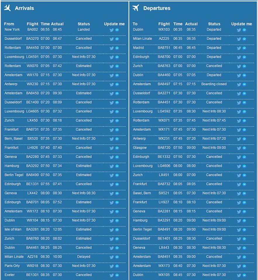 Users on Twitter shared images of departure boards littered with cancellations 